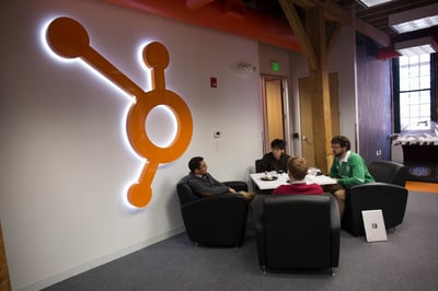 HubSpot office with 4 bloggers sitting