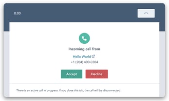 Inbound calls will display on the call tab