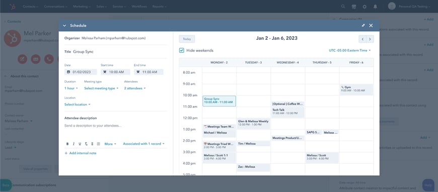 The new expanded calendar view with meeting details on the left and a large, clickable calendar on the right
